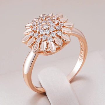 Fashion 14K Rolled Rose Gold Creative Crystal Flower AAA Zircon Diamonds Rings for Women Vintage Wedding Jewellery